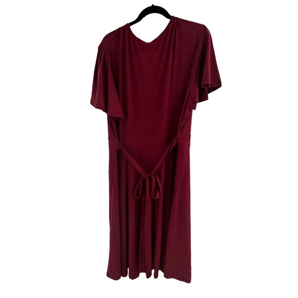 Dark Red Soft Knit Midi Dress w/Tie Size 26 4X New Plus Size Flutter Sleeves - Picture 6 of 8